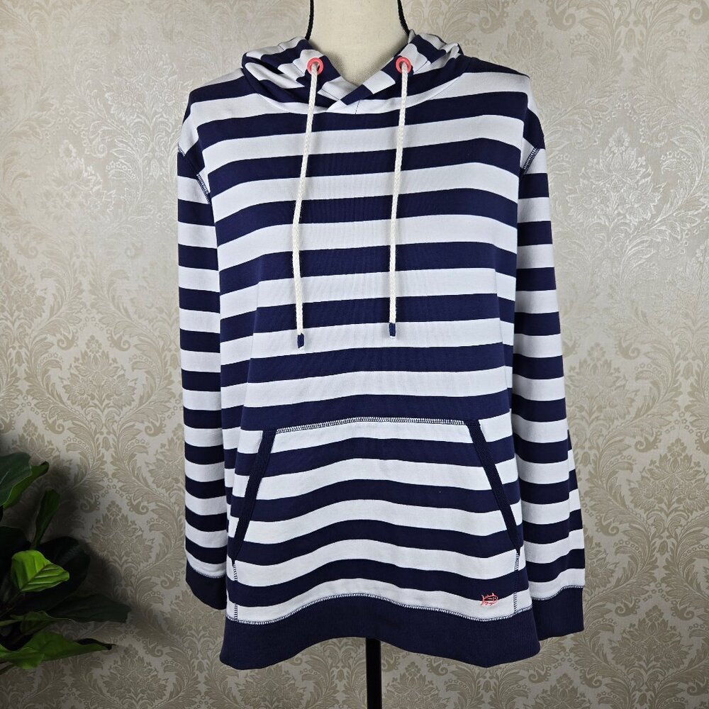 Southern Tide Size XL Nautical Navy Striped Hoodie Kangaroo Pocket Long Sleeve